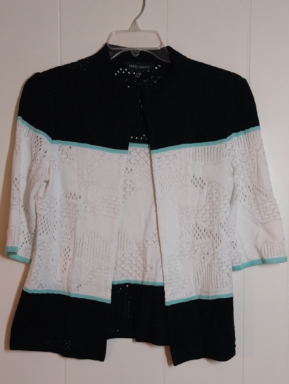 Ming Wang Black White Sly Jacket Cardogan with Green Trim size Small NWT